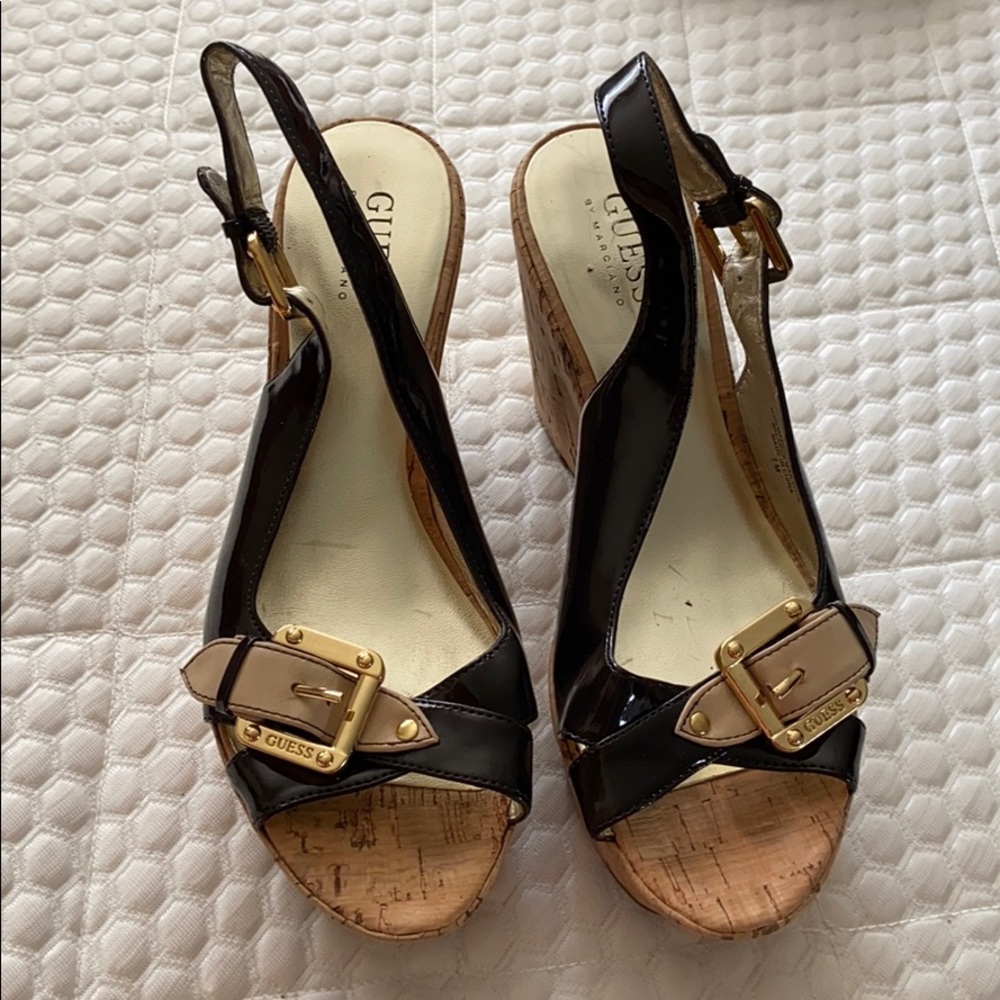 Guess Cork Wedge Brown Heels